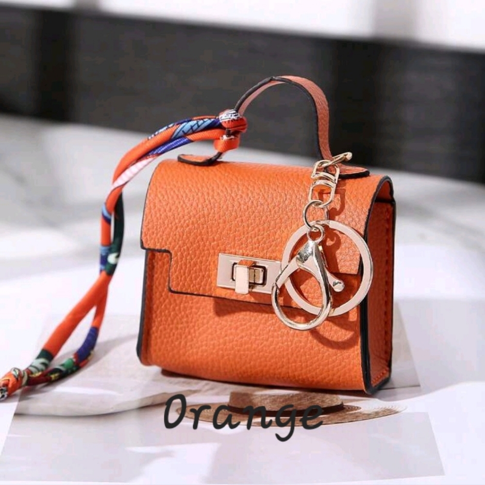 1Pc Orange Mini Crossbody Bag With Keychain